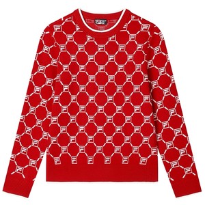 
FILA official women's long-sleeved knitted sweater pullover new fashion casual basic simple full-print top