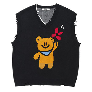 Xiaowei Guuka/Agaho co -branded couple sweater vest male bear v -neck knitwear women's loose
