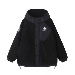 Kappa Kappa 25 new autumn and winter lamb velvet jacket women's hooded warm cotton coat thickened versatile loose top