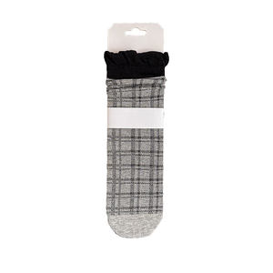 
Unique and beautiful retro plaid lace pile socks for girls in early spring, high-end and versatile dark gray cotton socks for slimming legs