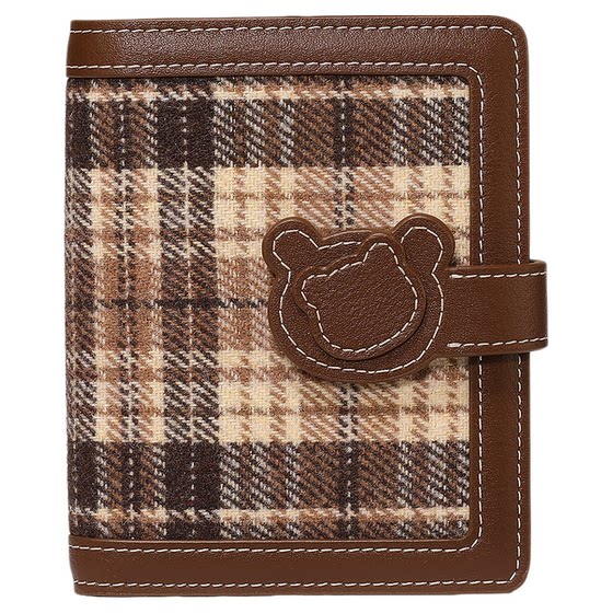 
TOUTOU autumn new bear plaid woolen wallet large capacity ID storage card bag cute coin wallet women