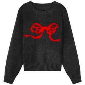 
Jinyu Huahua's high-end and beautiful dark gray bow sweater for women 2025 new autumn and winter pullover wool