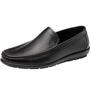 Aokang Men's Shoes Spring and Autumn Popular Leather Lefu Shoes Men's breathable soft bottom, one foot kick, comfortable casual leather shoes
