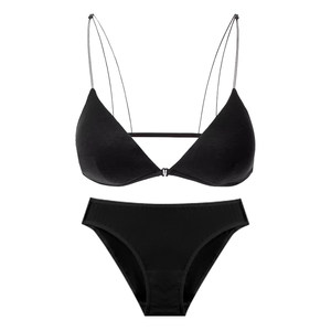 
Front button beautiful back triangle cup underwear for women with small breasts, French spaghetti straps, no rims, backless suspender bra set, red