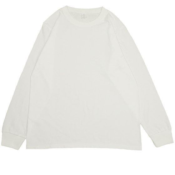 200g long -sleeved pure cotton pure white T -shirt loose men and women solid color bottoming shirt couples put on spring and autumn white T