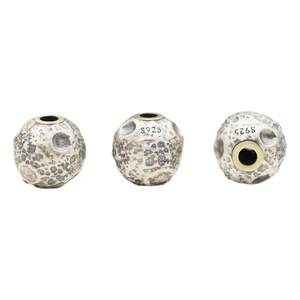 
S925 sterling silver spacer beads, copper inlaid old crater moon beads, straight hole beads, DIY silver jewelry braided rope bead accessories