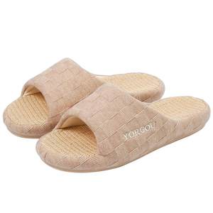 Yuangang linen slippers for women indoor home all seasons anti-slip anti-odor fabric sweat-absorbing cotton numbing floor men spring and autumn