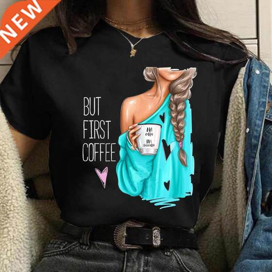 Coffee Girl Casual Women's T-shirt New Black Women's Top Rou