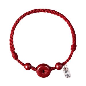 
Putuoshan Birth Year Red Rope Cinnabar Peaceful Clamping Bracelet Women's Hand-woven Bracelet Bracelet Sterling Silver Fu Brand Ankle Chain