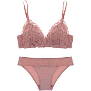 Miss Curious Small Breast Push Up Underwear Women's Summer Thin Showing Big Wireless French Lace Bra Set Anti-Sagging