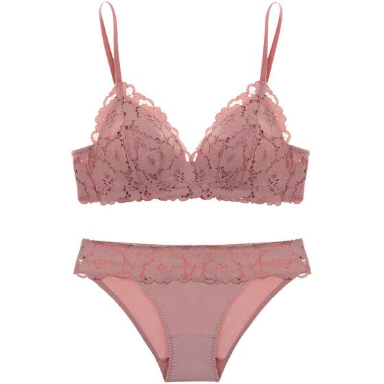 Miss Curious Small Breast Push Up Underwear Women's Summer Thin Showing Big Wireless French Lace Bra Set Anti-Sagging
