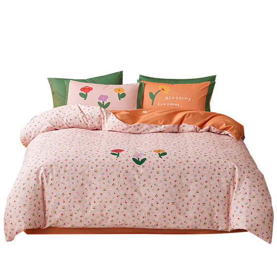 
Duolike brushed four-piece set of cotton embroidered bedding pure cotton flower set autumn and winter bed sheet quilt cover student set