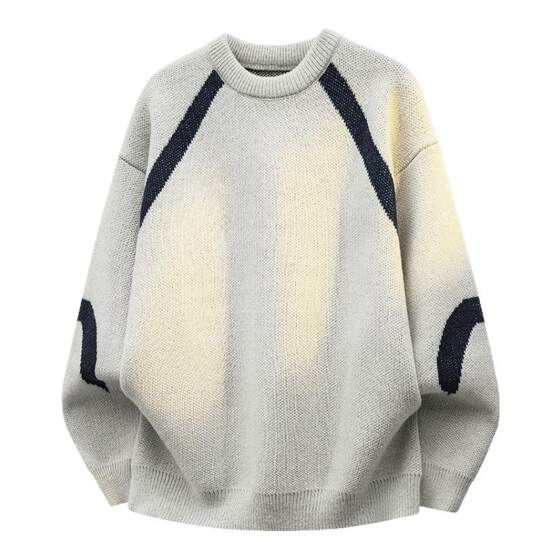 
WASSUP TPA American sweater men's autumn and winter new Japanese style lazy style contrast color round neck bottoming knitted sweater