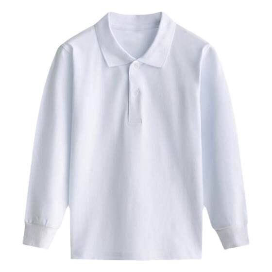 
Primary and secondary school students' school uniform polo shirt pure cotton lapel long sleeve T-shirt men and women children's white spring and autumn clothes plus velvet top