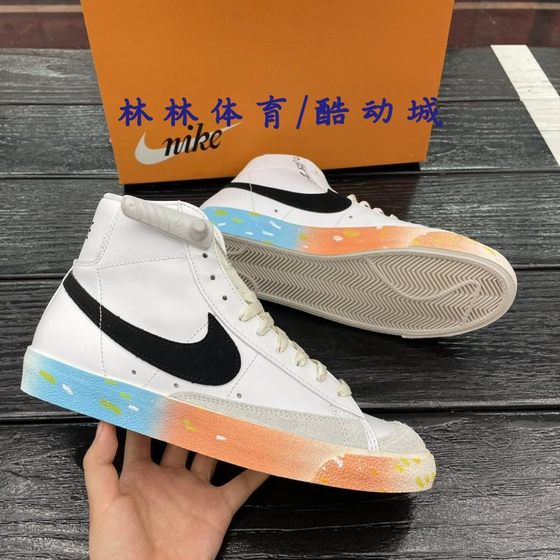 Nike Blazer Mid男子白红蓝涂鸦开拓者高帮休闲板鞋DJ4278-DH4505