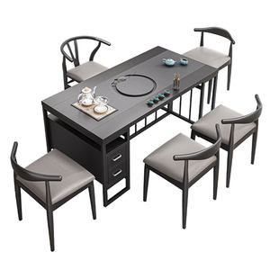 
New Chinese style black gold stone tea table and chair combination, one table and five chairs, home balcony tea table, office coffee table and tea making all in one