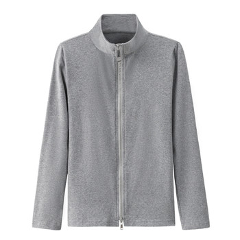 
Half high neck long sleeve zipper pure cotton Korean style base shirt