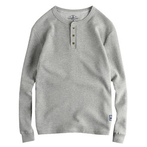
280G soft waffle fabric long-sleeved T-shirt men's American casual trend classic Henry collar pullover base layer