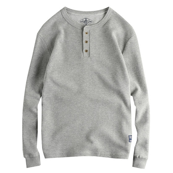 
280G soft waffle fabric long-sleeved T-shirt men's American casual trend classic Henry collar pullover base layer