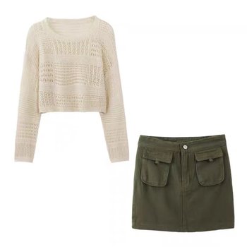 Large size women's fat MM long sleeve top skirt
