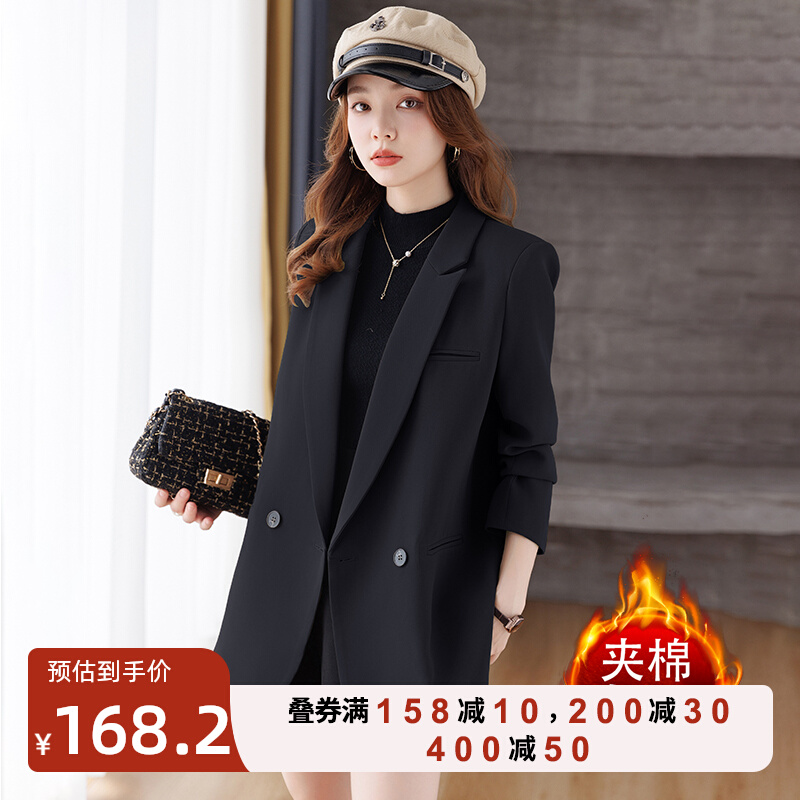 Black suit jacket, women's high-end sense, 2023 new autumn and winter popular casual small figure suit, winter cotton jacket, thickened