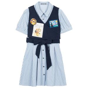 
KEIKO college style newly constructed striped shirt dress summer design fake two-piece strappy slimming A-line skirt