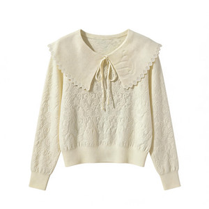 
French high-end 2026 spring new style doll collar large lapel lace top thin knitted good-looking Korean style women's clothing