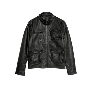 Korean version of handsome personality autumn and winter trend pocket stand -up collar leather male retro -slim -fit high -end PU leather jacket jacket
