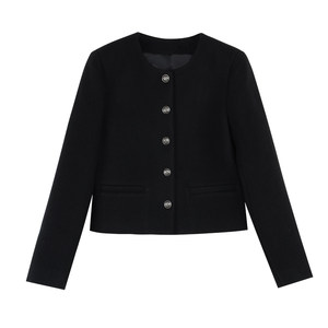 
MULVAN Nanshan Tower Encounter Black Small Fragrant Woolen Jacket Women's Autumn and Winter High-Quality Temperament Short Top