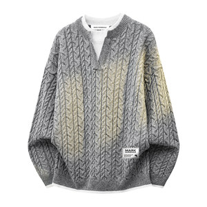 
Mark Huafei hemp pattern sweater men's new winter sweater men's high-end fake two-piece inner top