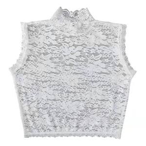 
Versatile lace fake collar women's half turtleneck sleeveless pullover bottoming shirt with decorative lace collar stretch retro red short style