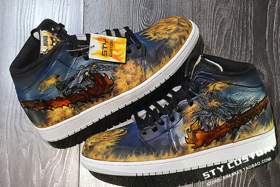 STY custom 球鞋手绘 AIR JORDAN 1 恶灵骑士 灵魂战车 火焰骷髅