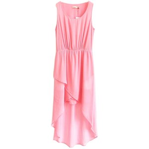 Ai series counters genuine fresh and asymmetric chiffon long skirt sleeveless high -waist dress 130222250
