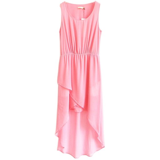 Ai series counters genuine fresh and asymmetric chiffon long skirt sleeveless high -waist dress 130222250
