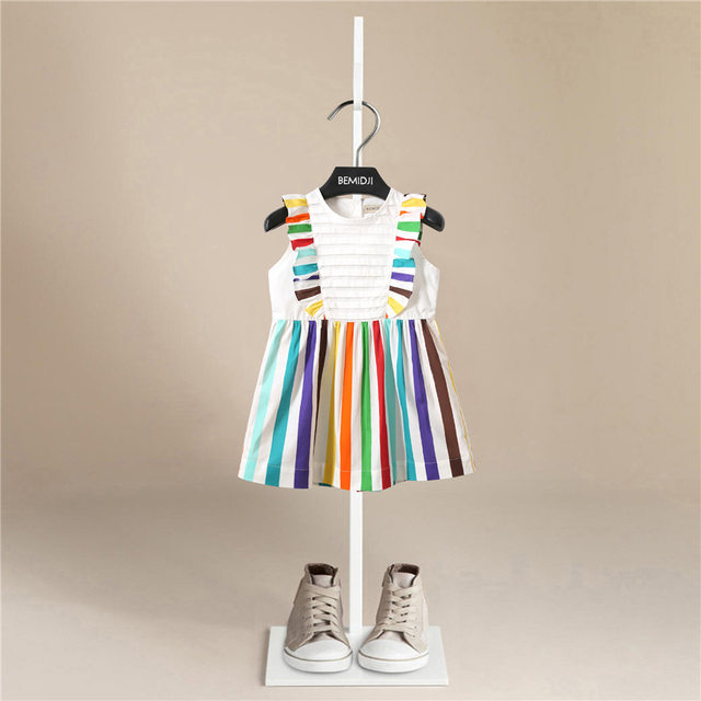 ຊຸດເດັກນ້ອຍໃນລະດູຮ້ອນ Bemidji ທີ່ມີແຂນ pleated ຫນ້າເອິກ, ຊຸດເຈົ້າຍິງຂອງເດັກຍິງ, ເດັກນ້ອຍ trendy rainbow dress 1141
