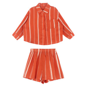 
Big Ear Elephant Girls Striped Shirt + Striped Shorts 2026 Summer New Style Baoer Casual Thin Long Sleeve Suit