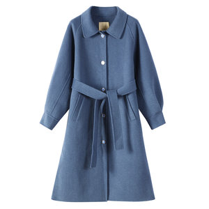 Lugin homemade <broken diamond coat> three -color 90 wool -hairy style in the wind and long winter winter double woolen coat female
