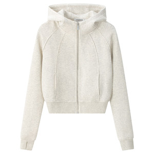 
CLIMAX VISION short waisted velvet zipper cardigan hooded sweatshirt/three-dimensional cut straight sweatpants