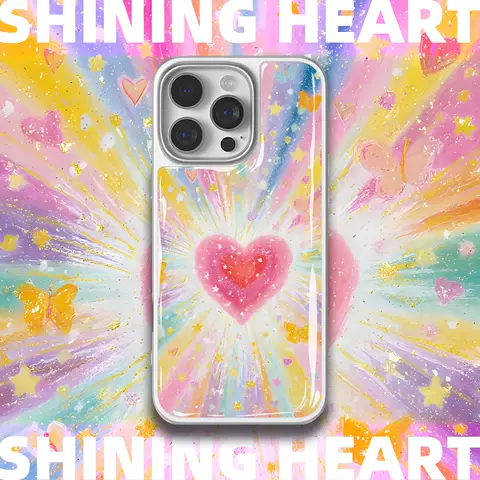 Cute Shining Heart Design Phone Case for iPhone 17, 16, 15, 14 and 13