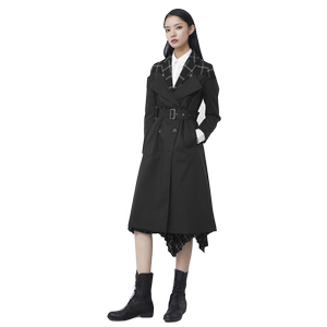 
sdeer San Dior women's clothing 2025 autumn casual suit collar plaid splicing long windbreaker S21381808