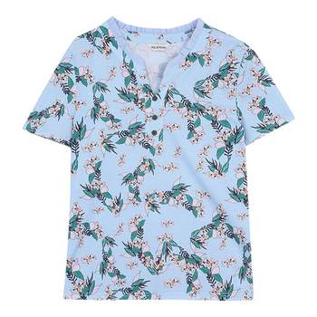 
Miranden small V-neck fashionable printed shirt short sleeve thin
