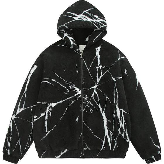 Guuka black two -dimensional cotton coat male winter bad student thickened cotton clothing couple lamb cashmere jacket loose