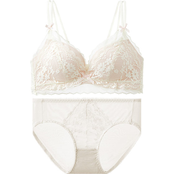 Six Rabbits Lace Underwear Women's Small Breasts Push Up Bra Set Without Wires to Shrink Secondary Breasts and Spaghetti Straps Bra Set