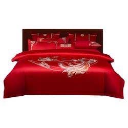Cotton bright red wedding four-piece embroidery set