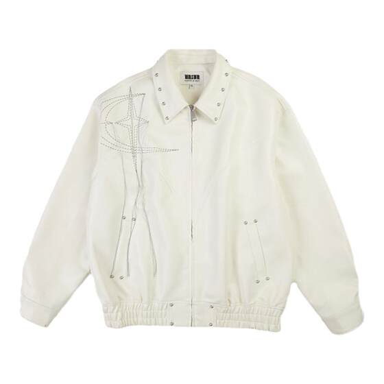 
[Same style as Qin Xiaoxian] QUARTER IN NIGHT versatile fashion rivet embroidered tassel leather jacket for men