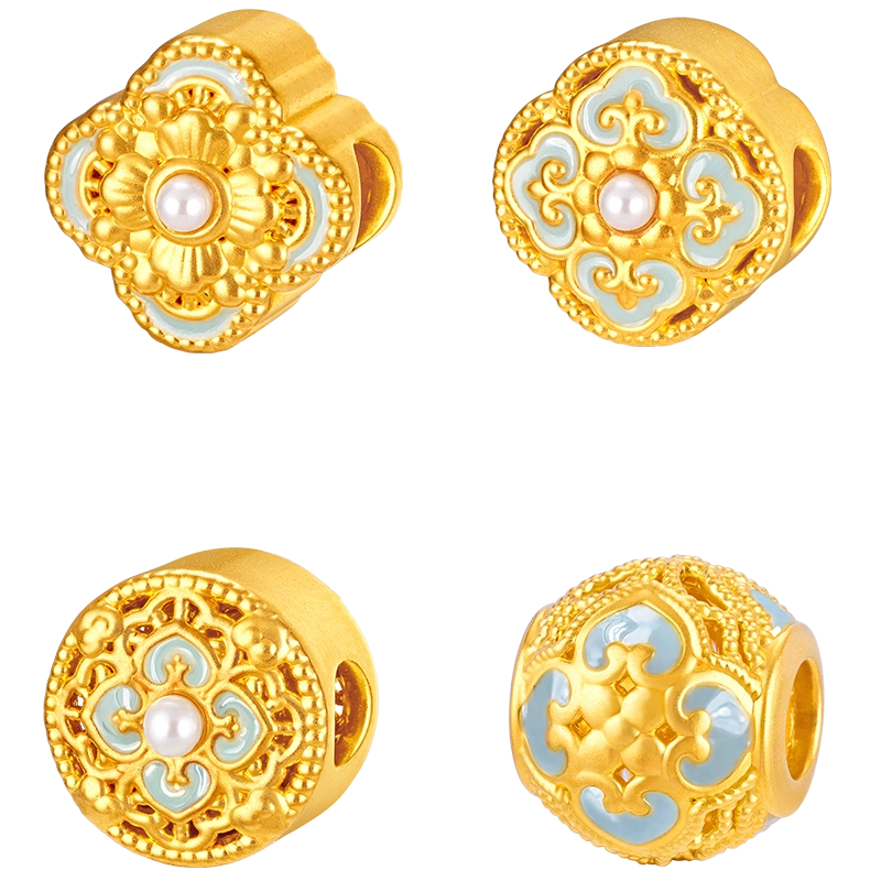 六福珠宝宋韵四合如意黄金转运珠鎏彩足金小配件