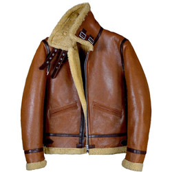 Limited Time 799! Brown Imported Sheepskin Fur All-in-one Men's B3 Thickened And Warm Retro Classic Genuine Leather Jacket For Men