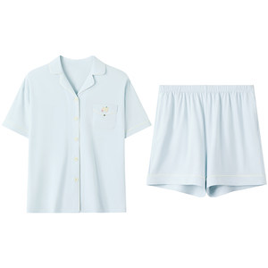 
Class A antibacterial and anti-mite couple pure cotton short-sleeved pajamas for women with chest pads red bean men's thin cool-feeling home wear summer