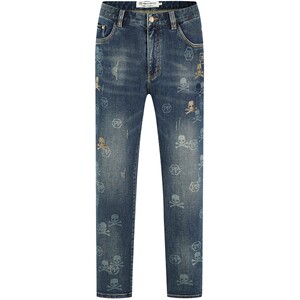 
PP Italian Light Luxury Men's Wear 2025 Spring New Business Washed Jeans Skull Letter Printed Trousers