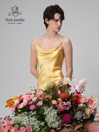 soie jardin0#春满桑蚕丝睡裙荡领美背真丝家居服性感吊带短睡裙